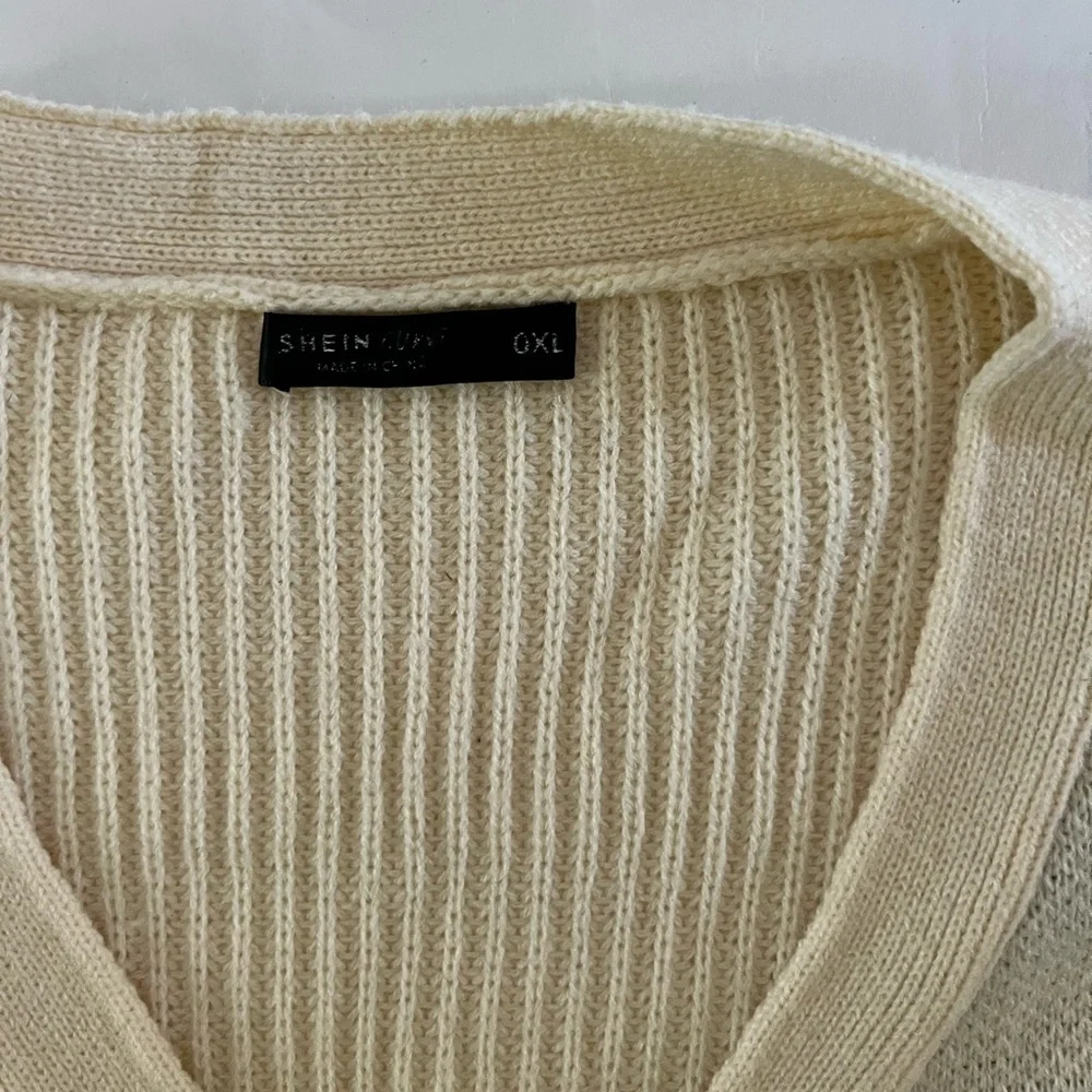 SHEIN Cream Ribbed Knit Cardigan - Picture 3 of 5